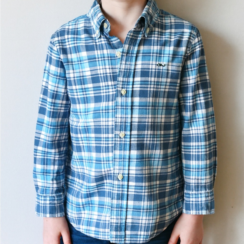 Vineyard Vines Blue Plaid Kids Button Down Shirt
